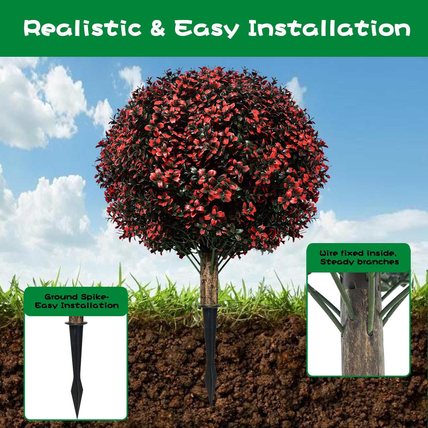 Set of 2 Artificial Topiary Boxwood Trees 245 Tall