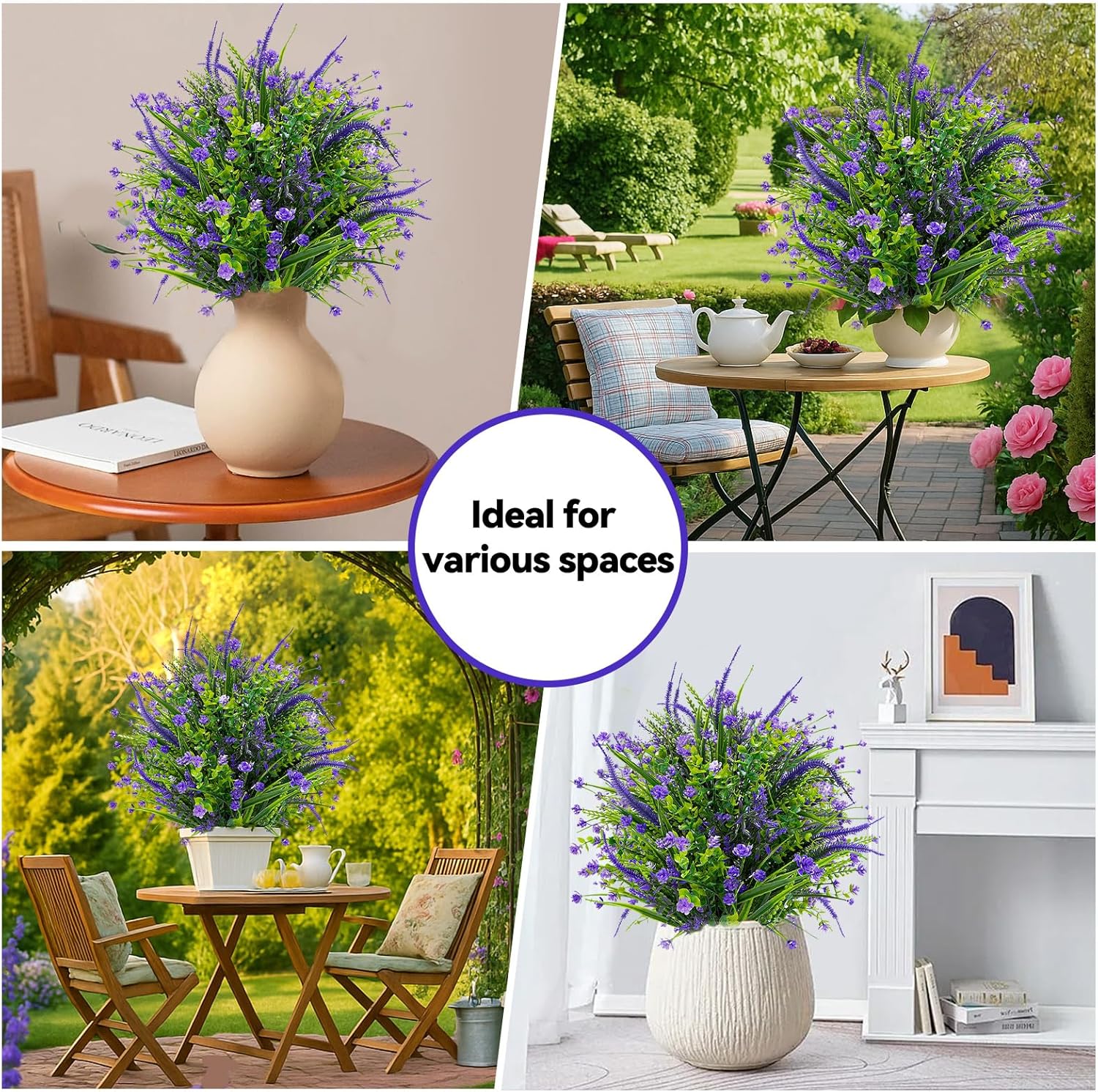 ENVEN Artificial Topiary Ball Trees with Ground Spikes Purple Flowers