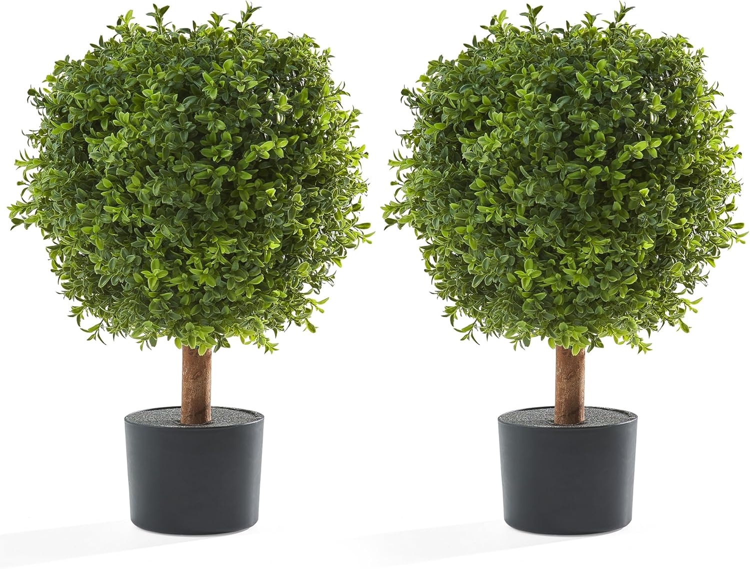 Artificial Topiary Boxwood Trees Set of 2 24 Inch Pre Potted Faux Plants