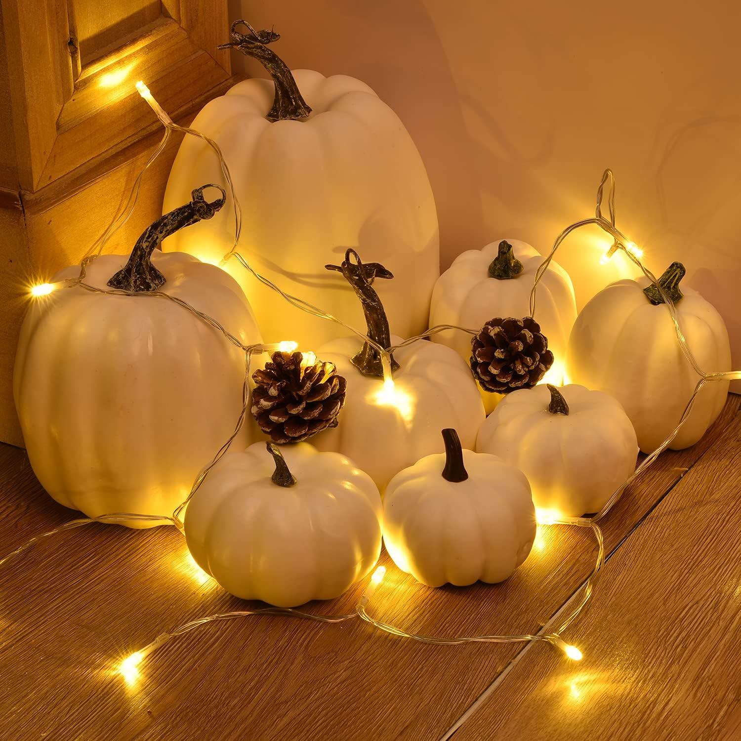 DearHouse 8Pcs Artificial Pumpkins Fall Decor Set with 2Pcs Pinecones
