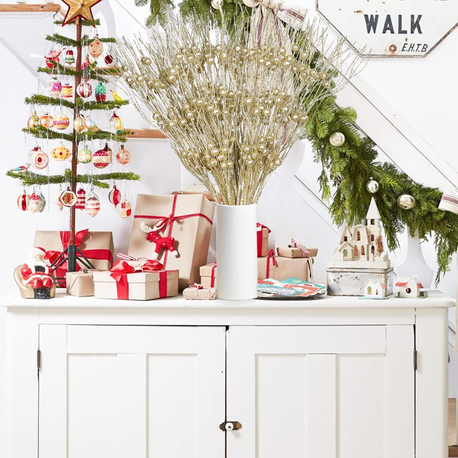 24 Pieces Christmas Glitter Berry Stems for Decor