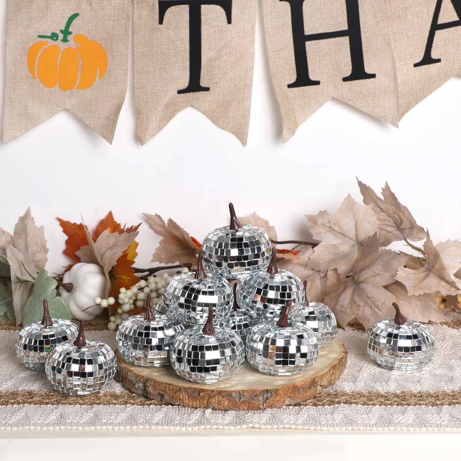 Winemana 12 Pack Silver Glitter Pumpkins Fall Decor