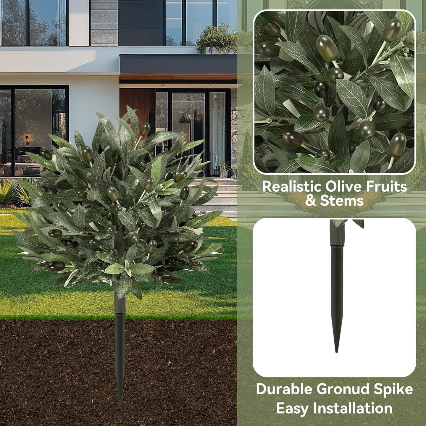 Artificial Olive Topiary Ball with Spike 2 Pack