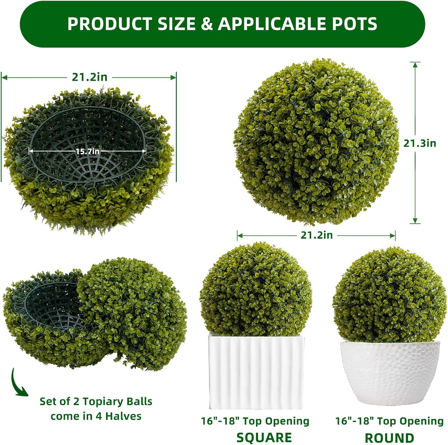 Garvee Artificial Topiary Balls 21 Inch 2 Pcs