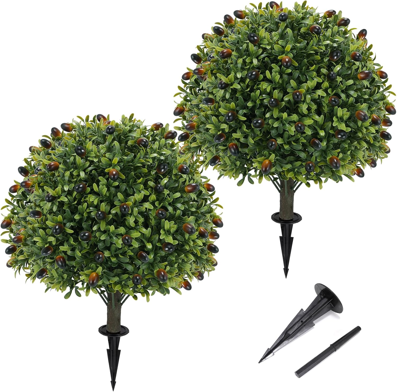 Artificial Olive Topiary Ball Tree 24 with Ground Spike Set of 2