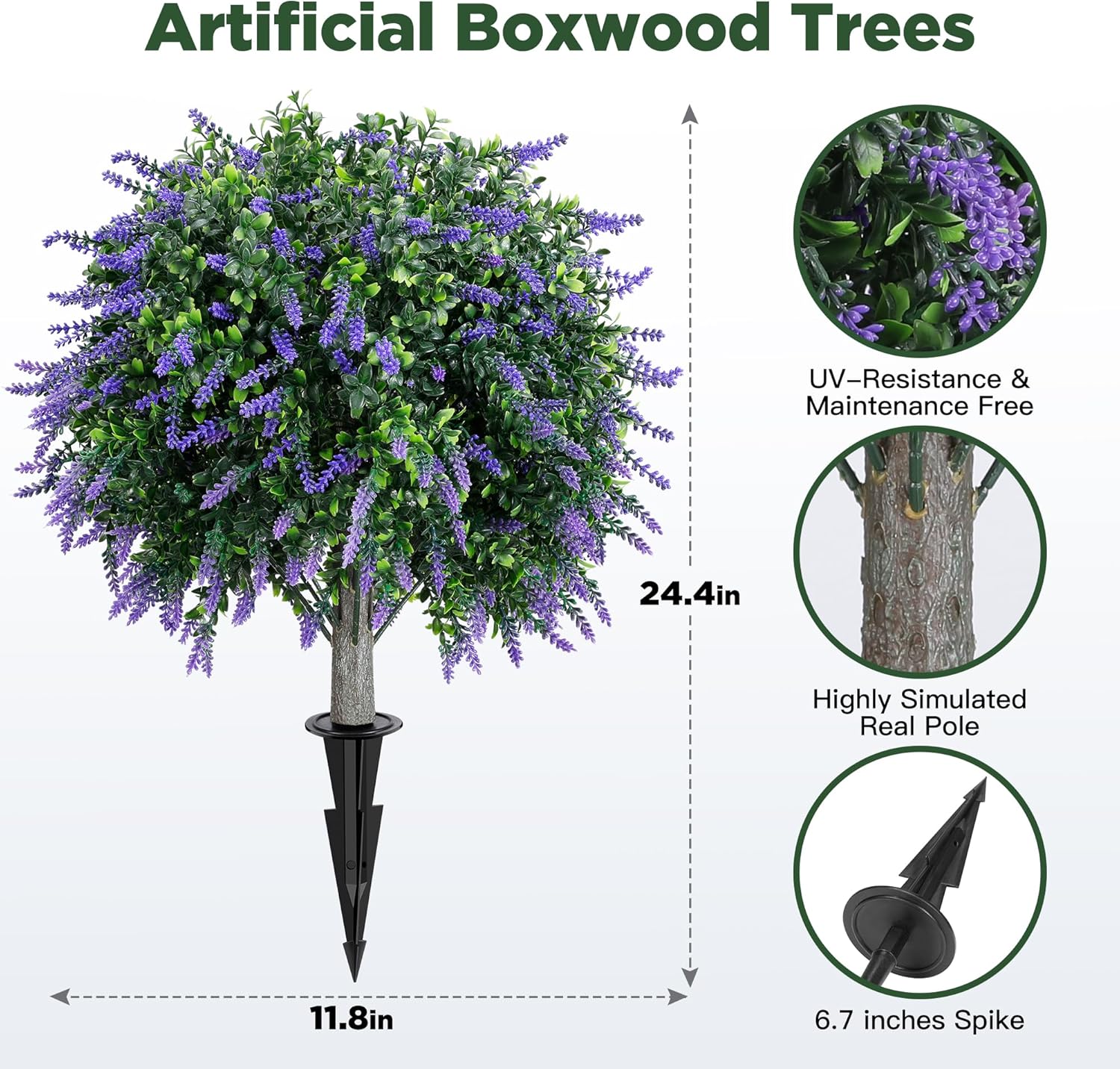 Artificial Lavender Boxwood Topiary Ball Trees Set of 2
