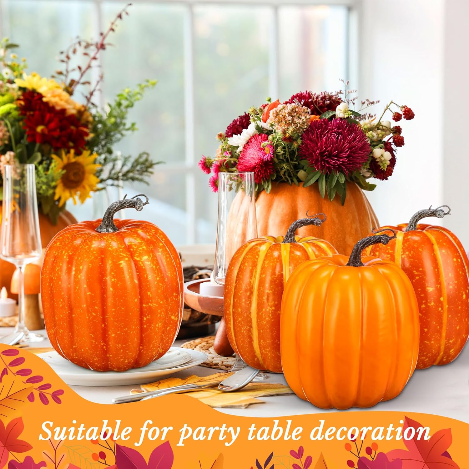 VioraWhite 6 Pcs Artificial Pumpkins Fall Decor