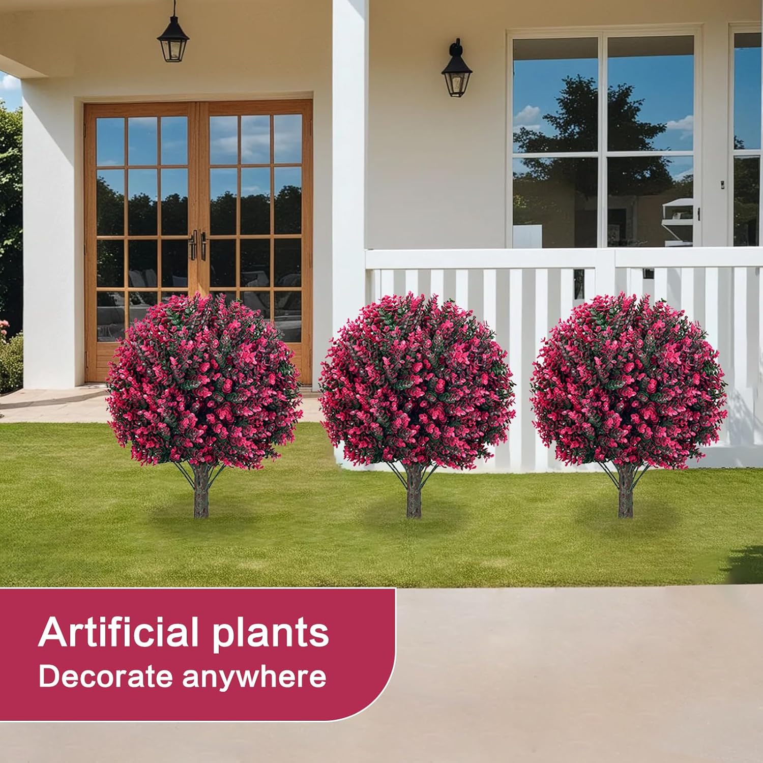 23 Inch Artificial Rose Boxwood Tree Set of 2 with Ground Spikes