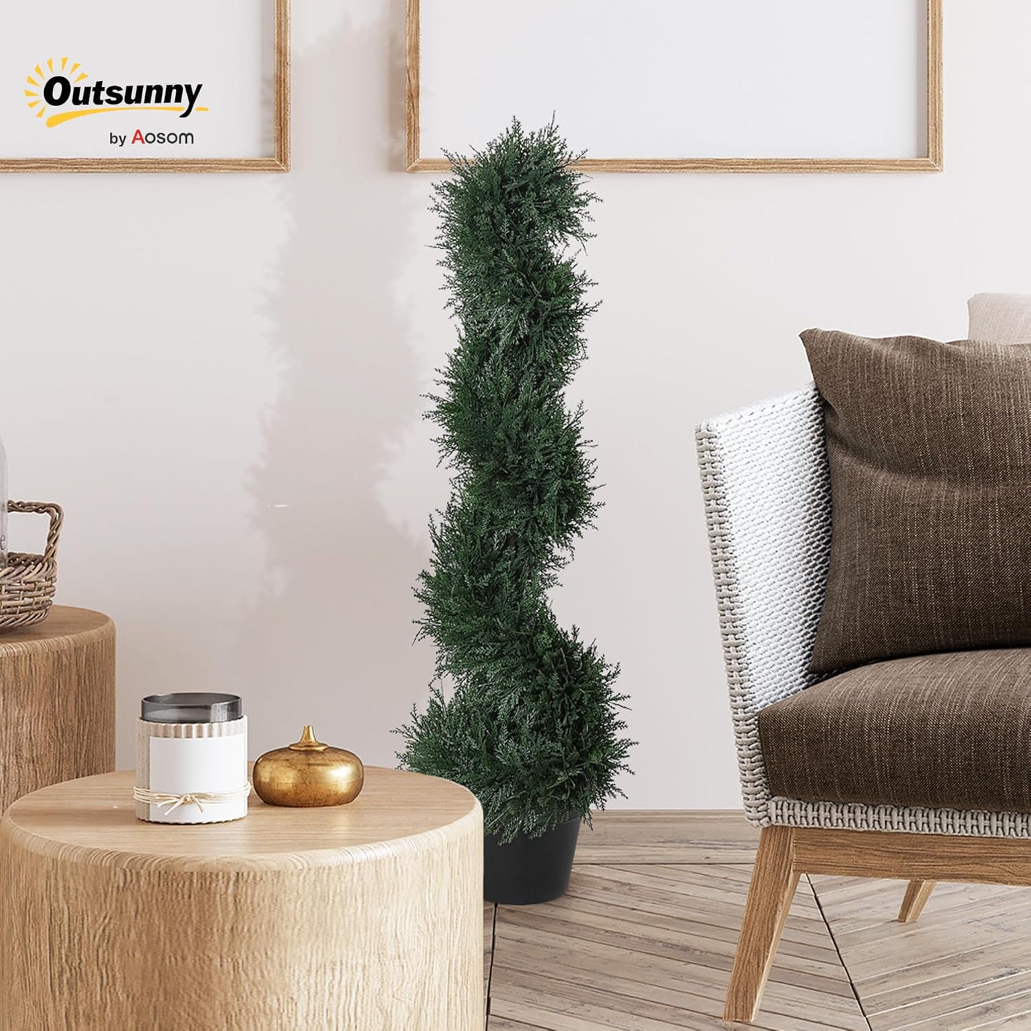 Outsunny 3FT Artificial Cedar Tree Spiral Topiary Faux Plant