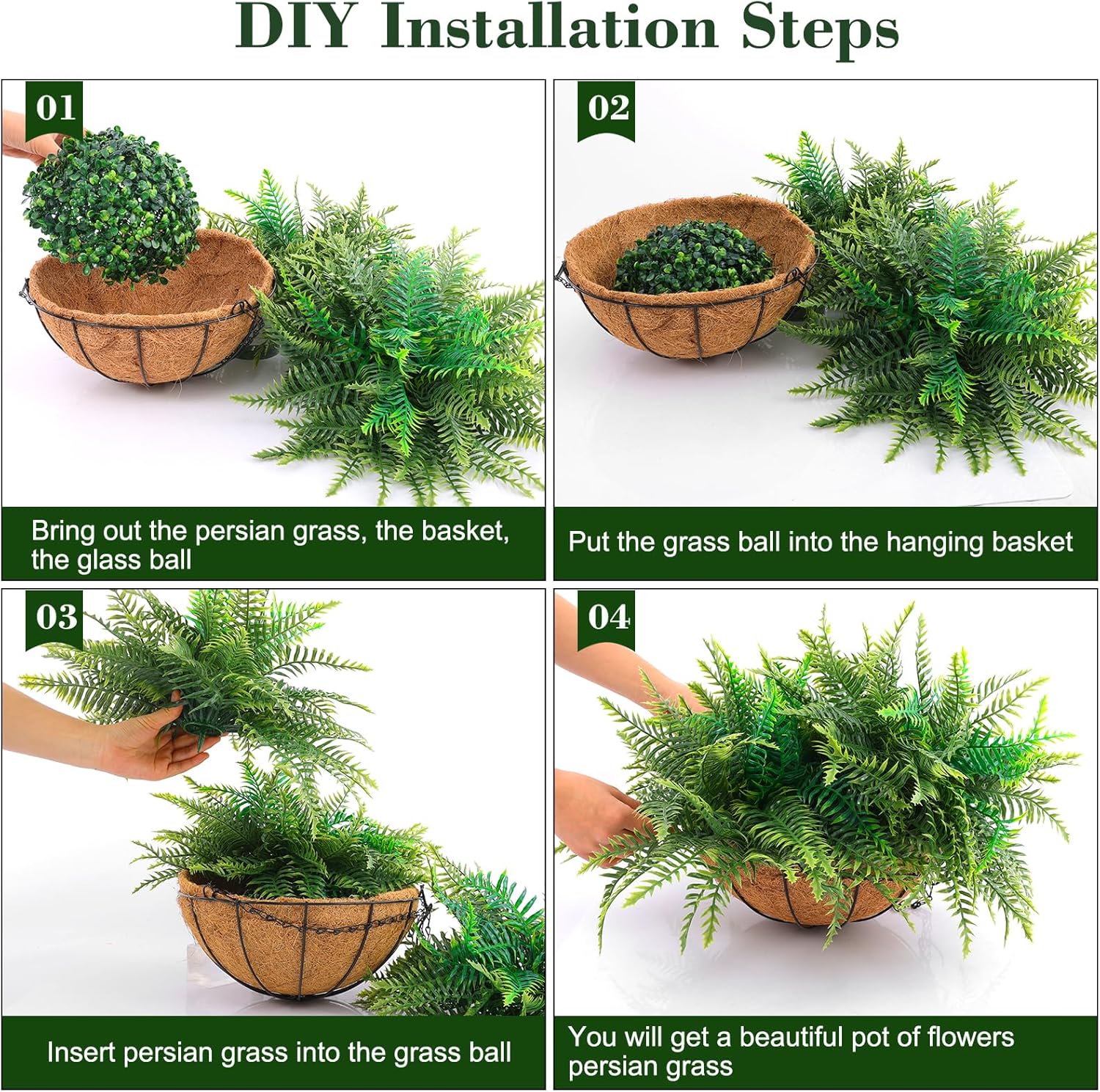 Hananona 2 Set Fake Hanging Ferns for Outdoor Use