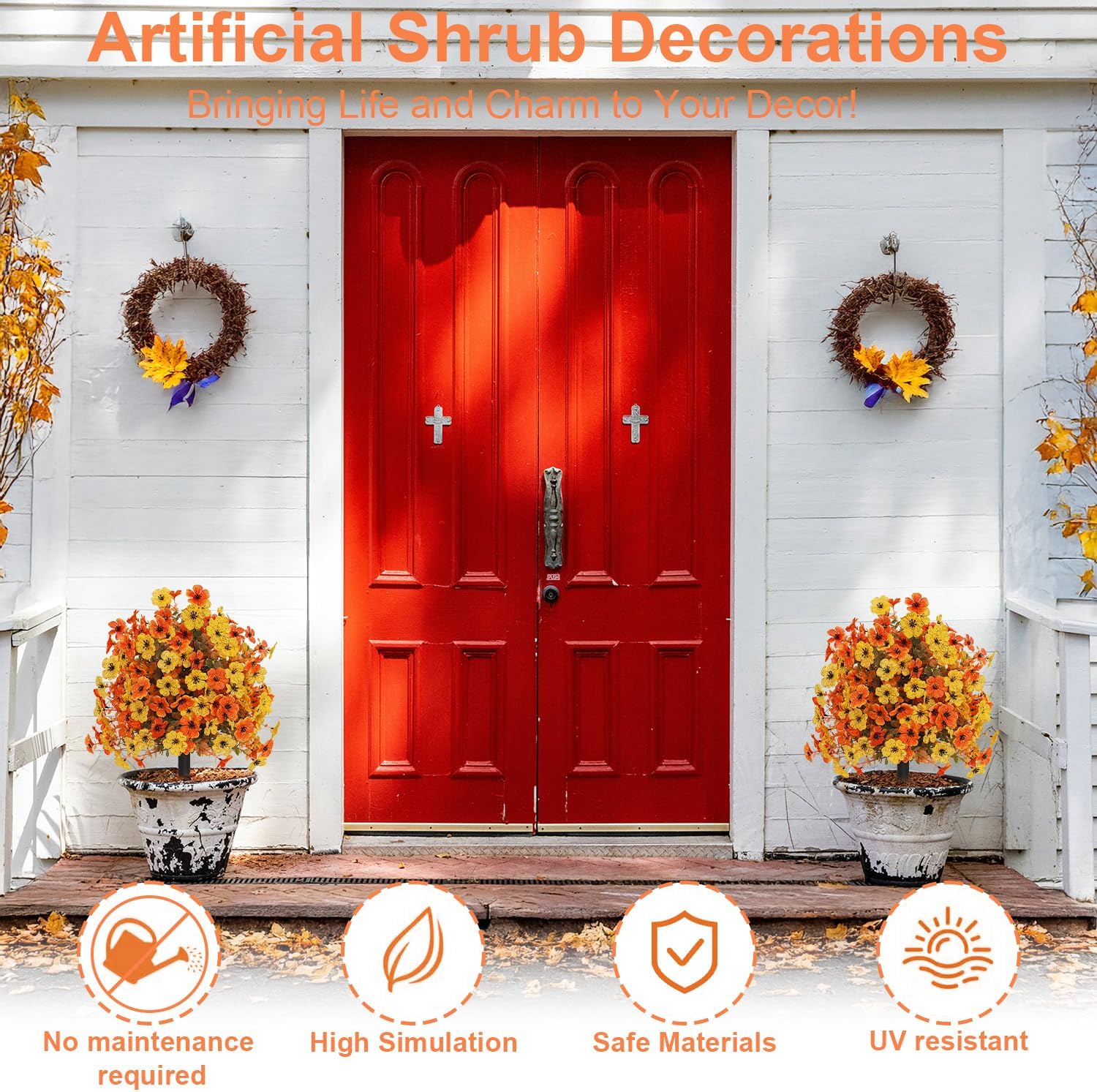 Outdoor Fall Artificial Flowers 2 Pack Topiary Bushes with Ground Stakes