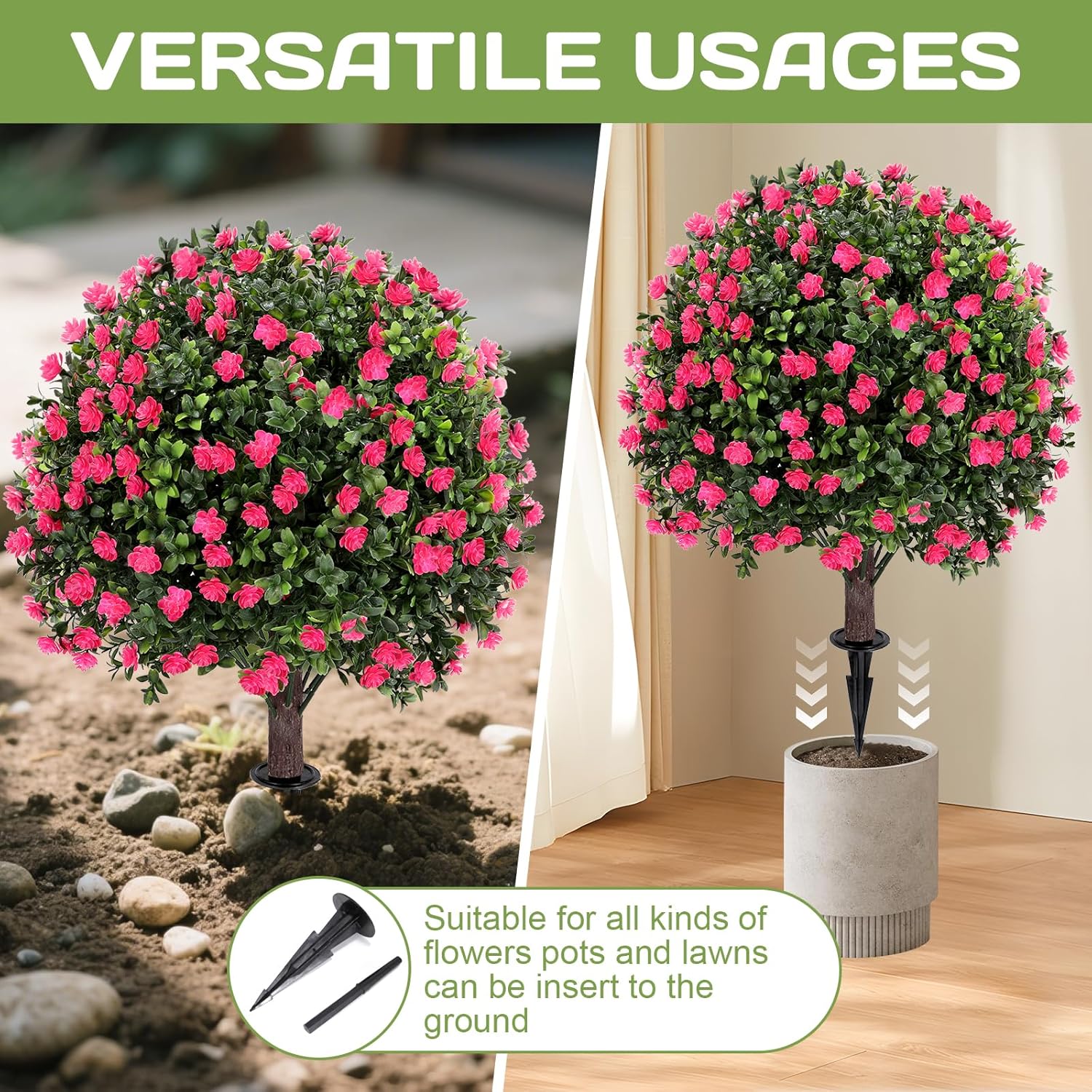 Artificial Pink Camellia Topiary Ball Tree 25 Set of 2