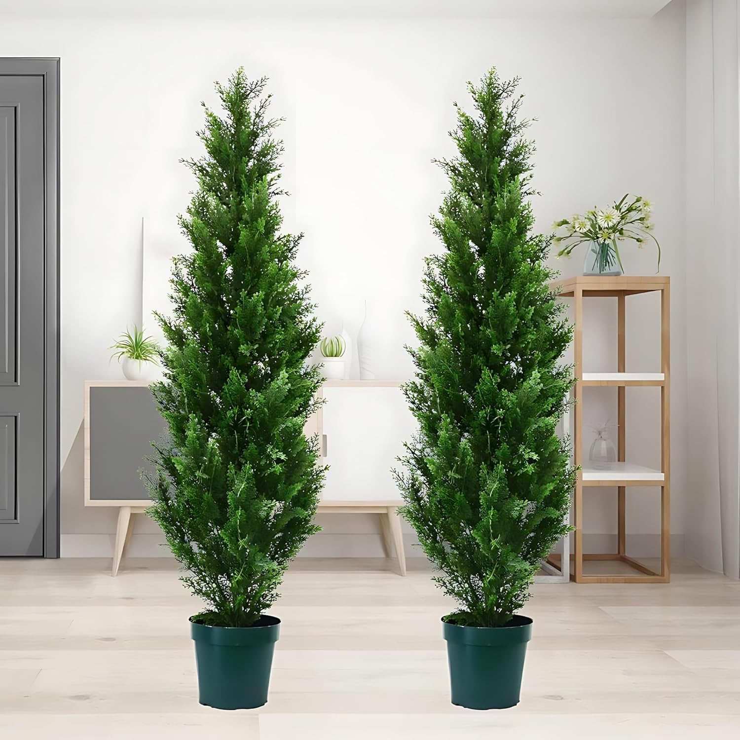 Pre Potted Artificial Cedar Topiary Trees Pack of 2 1