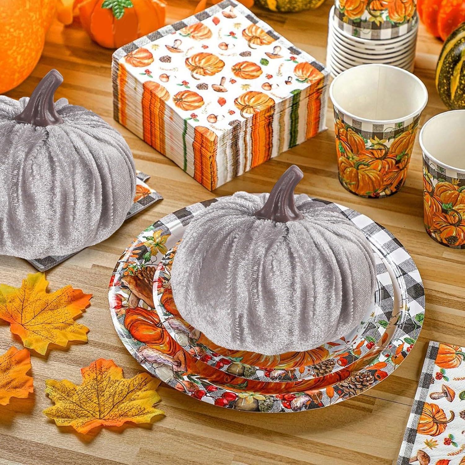 5PCS Velvet Pumpkins Decor Set - Autumn Home Kitchen Decor
