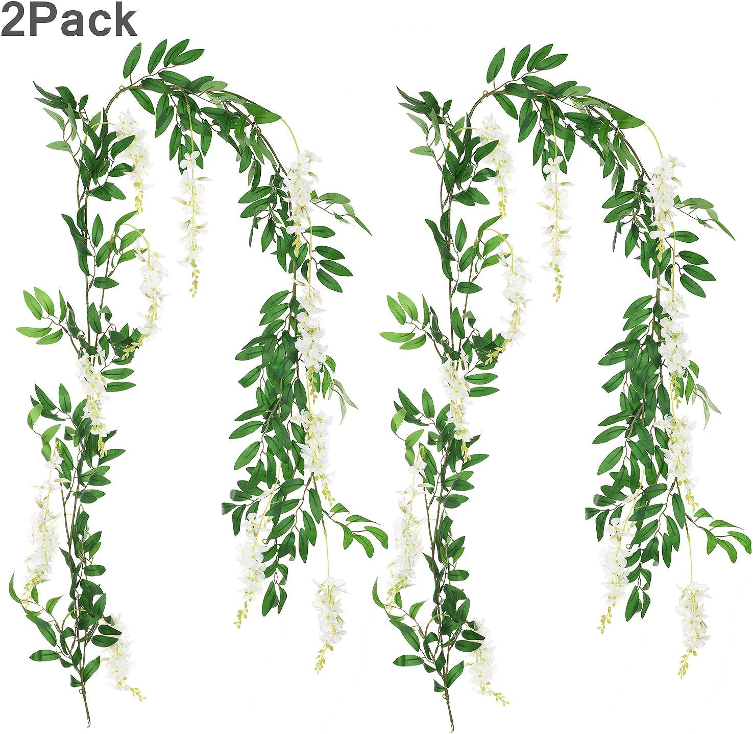DearHouse 2Pcs 6Ft Artificial Wisteria Garland White