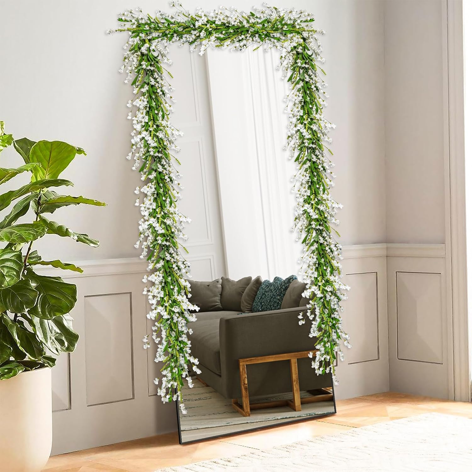 6 Ft Spring Flower Garland for Home Decor White
