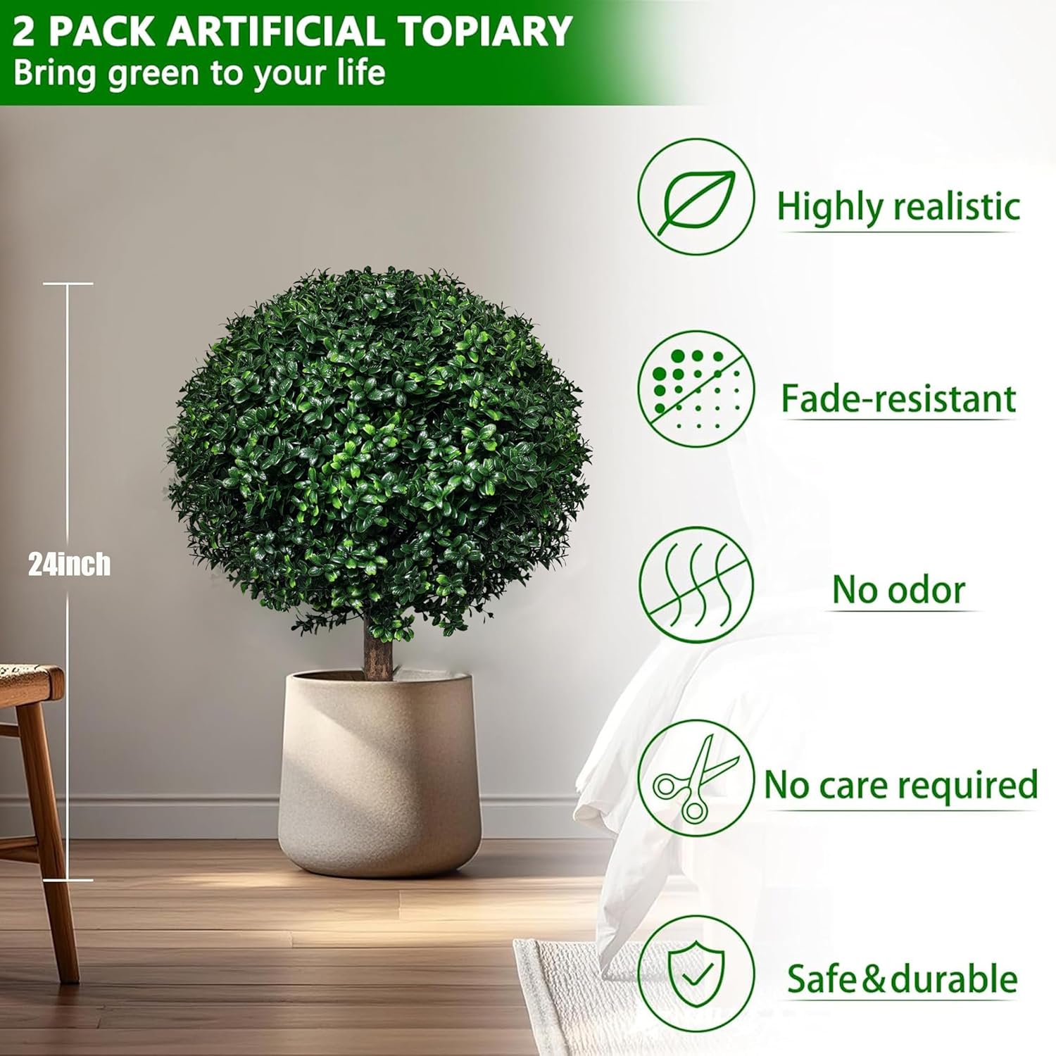 Realistic Artificial Boxwood Ball Topiary Set of 2