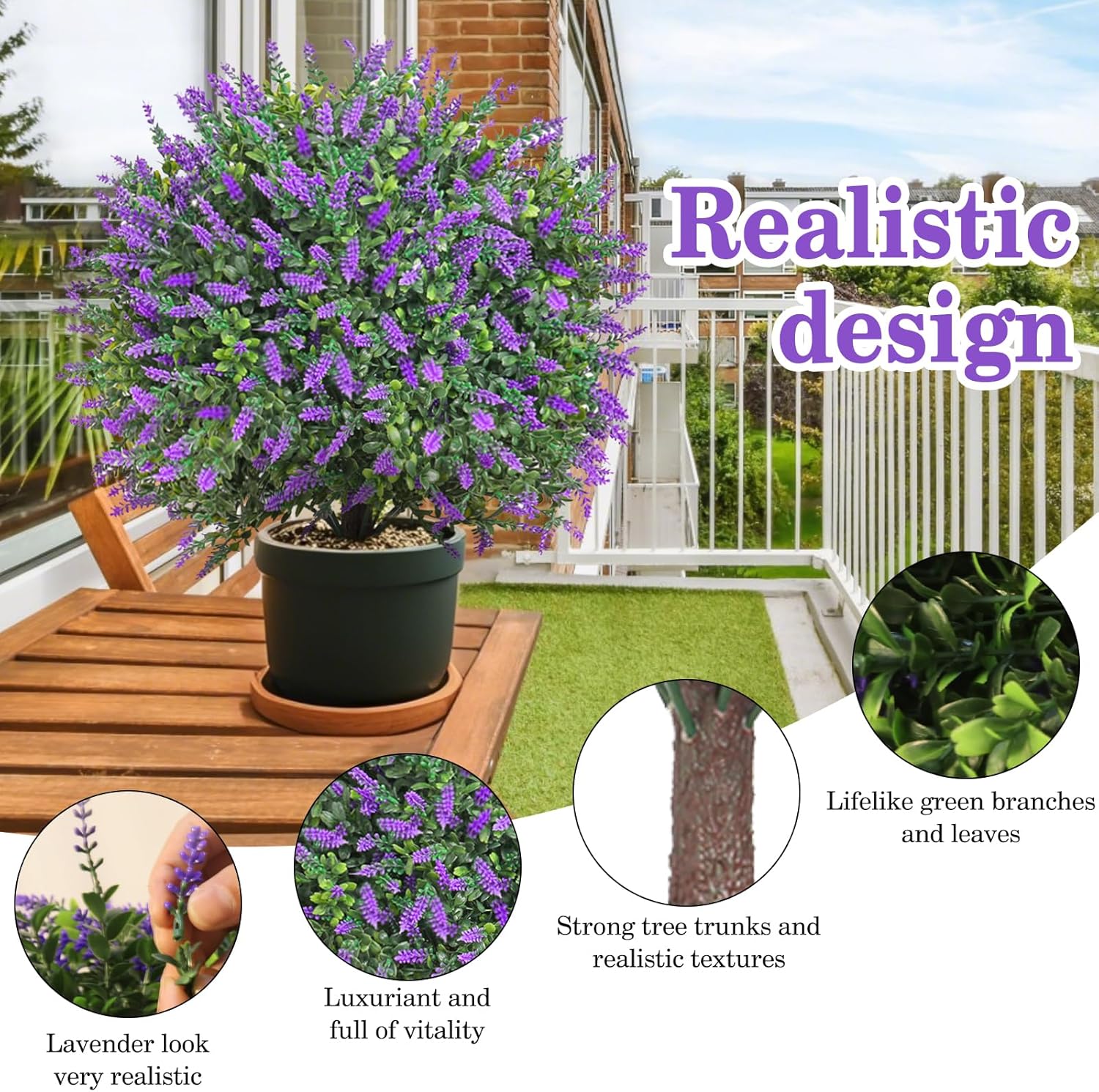 Artificial Lavender Topiary Tree - 236 Inch UV Resistant Fake Plant Purple