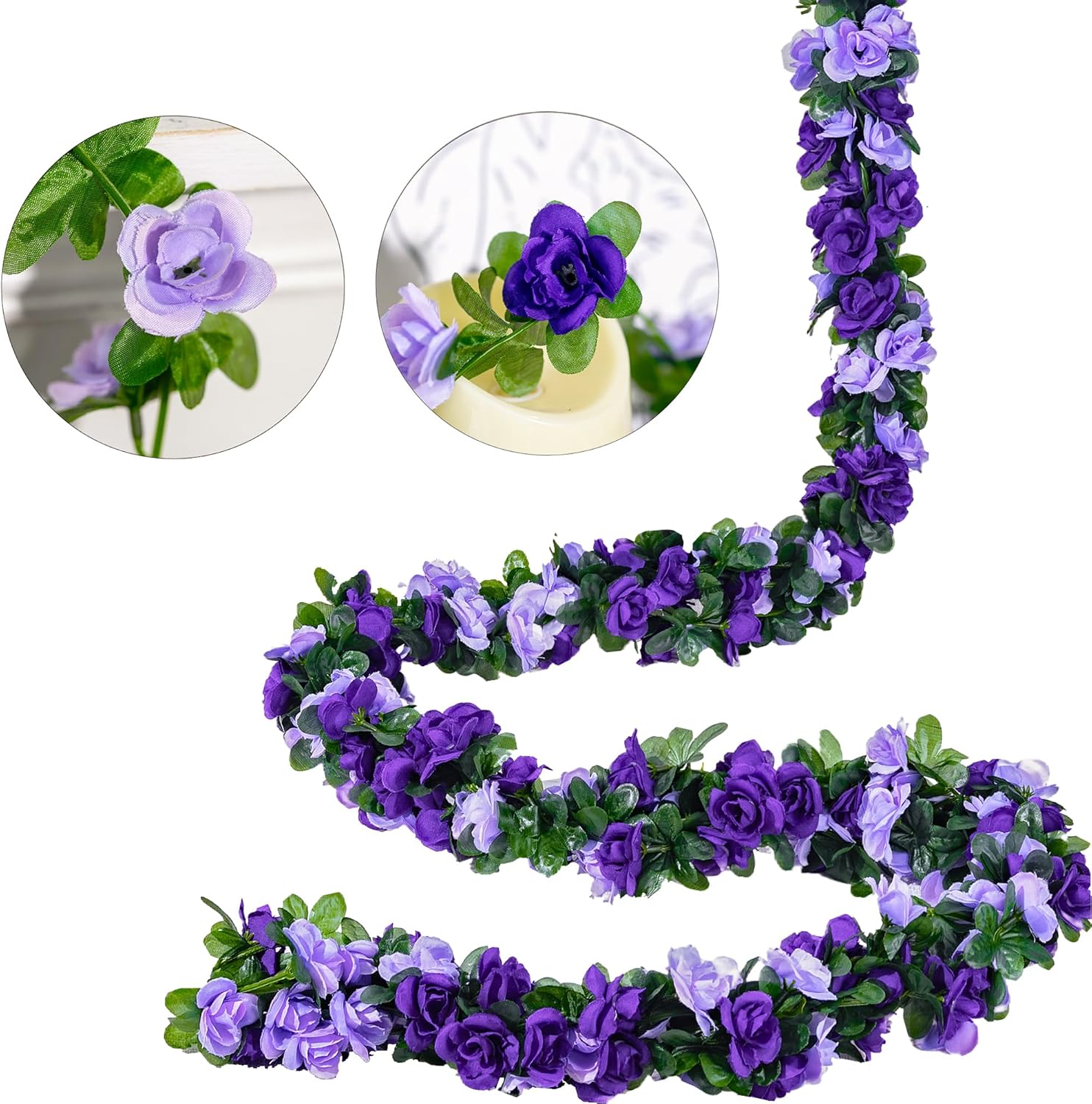 5Pcs 41FT Artificial Purple Rose Garland for Decor