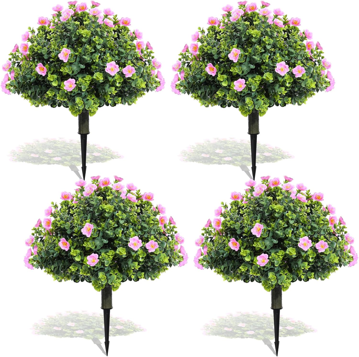 XunYee 4 Pcs 20 Inch Artificial Topiary Trees with Pink Flowers