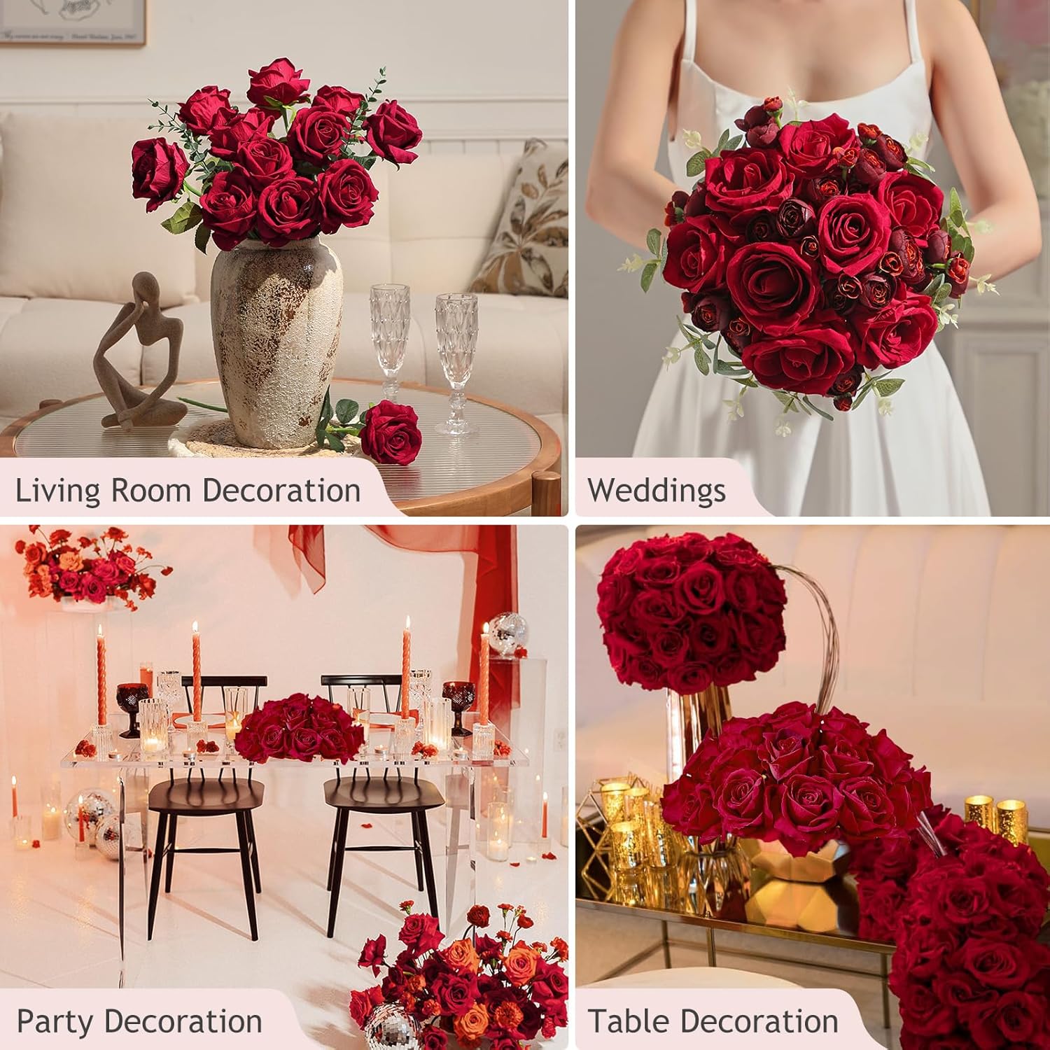Alecono Real Touch Artificial Roses 20Pcs 4in Red Velvet Flowers