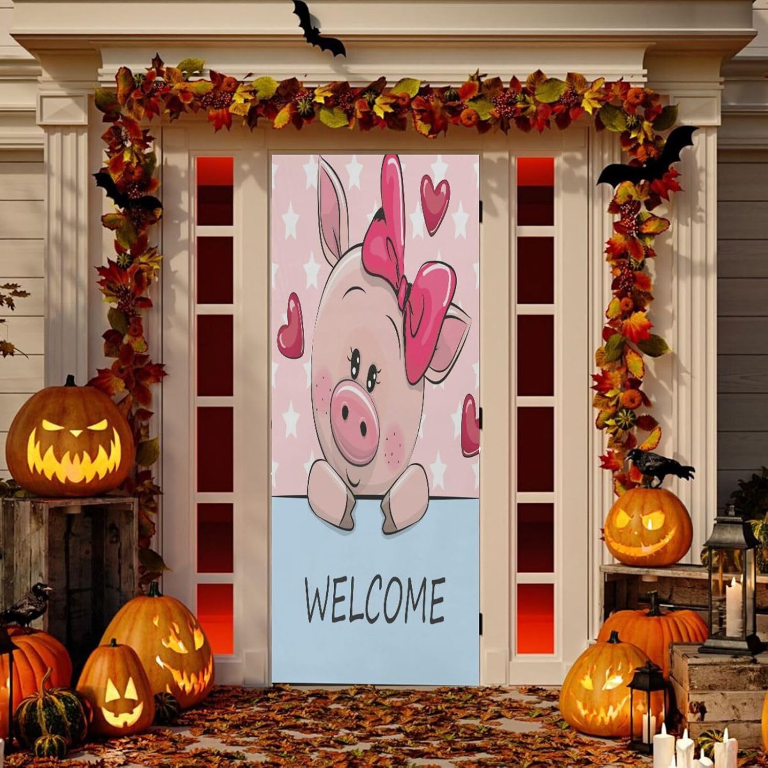 Susiyo Cartoon Pink Pig Halloween Door Cover 32x79 Inch