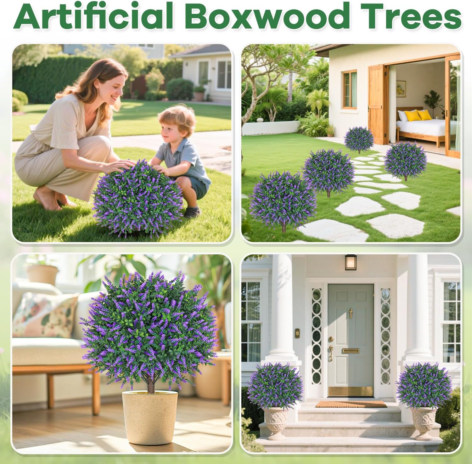 Artificial Boxwood Topiary Ball with Lavender 255 Set of 2