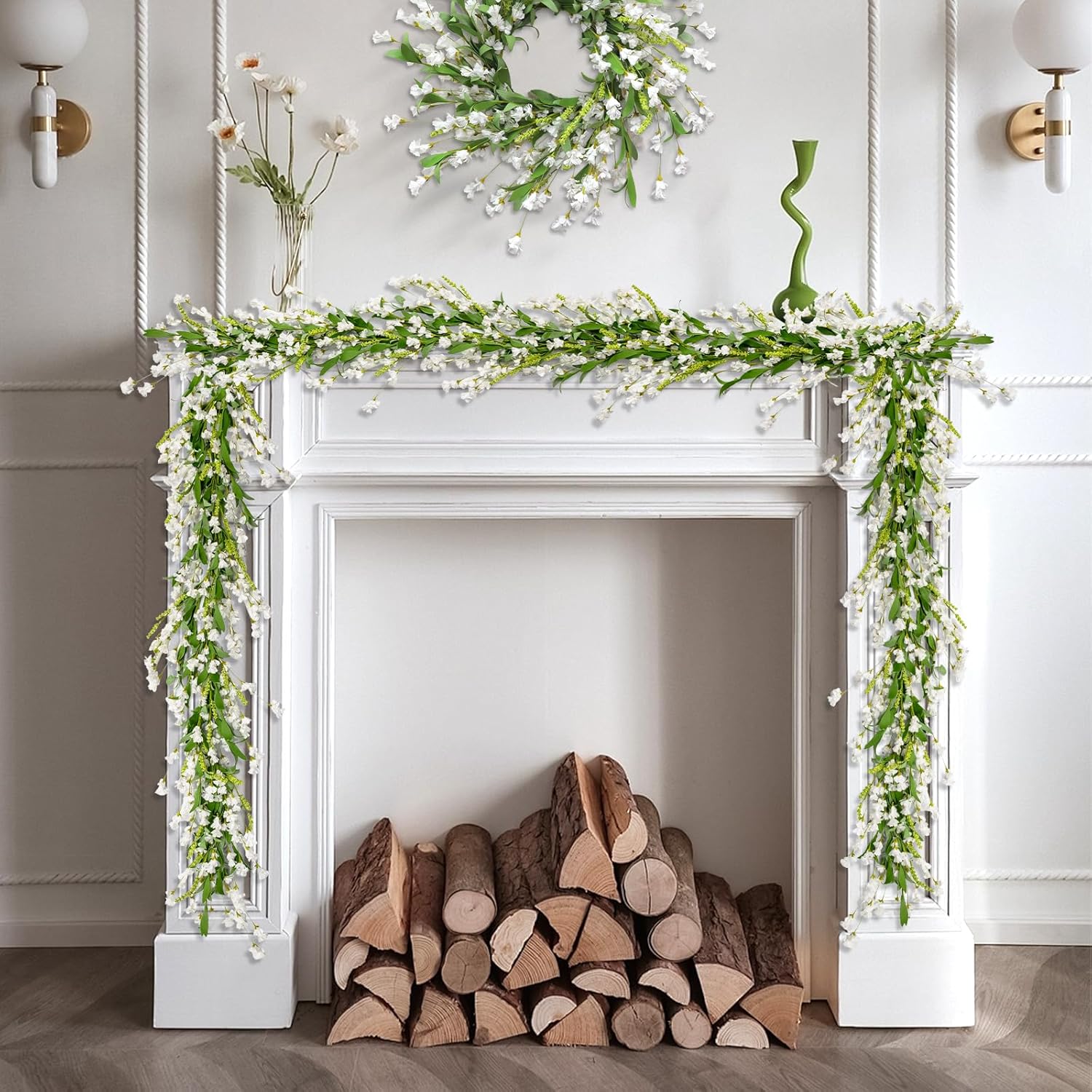 6 Ft Spring Flower Garland for Home Decor White