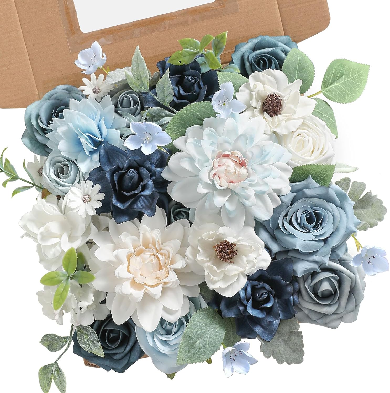 Blue Artificial Flowers Combo Box Set for DIY Decor