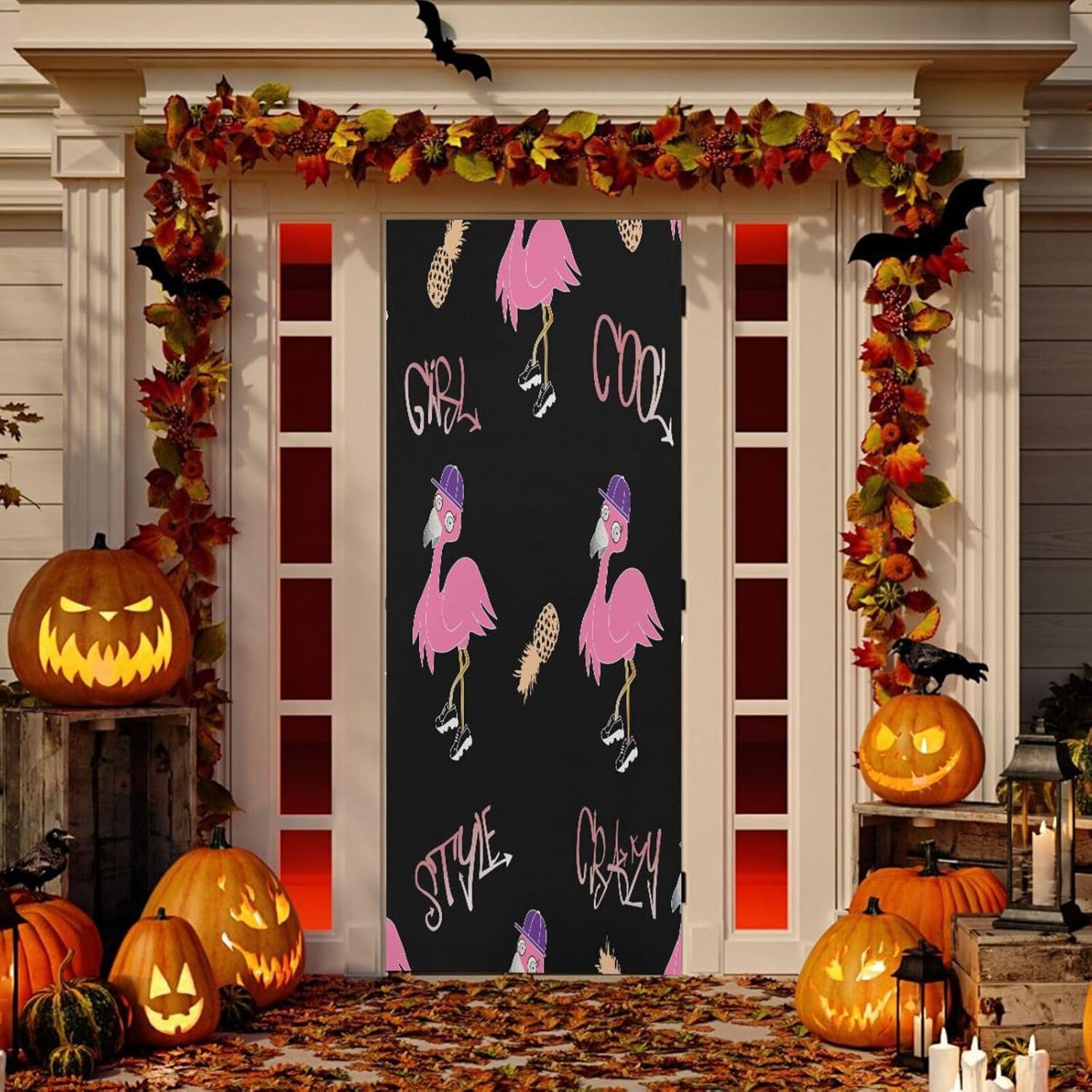 Susiyo Black Flamingos Halloween Door Cover