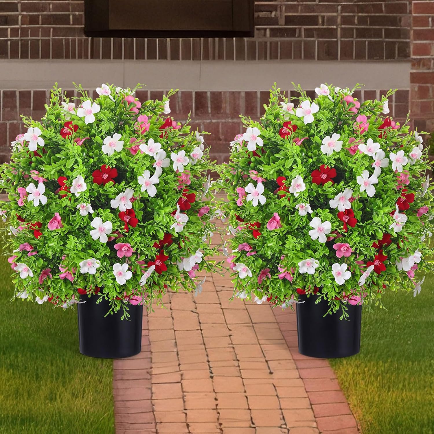 2 Pack 216 Inch Artificial Topiary Ball Trees with Flowers