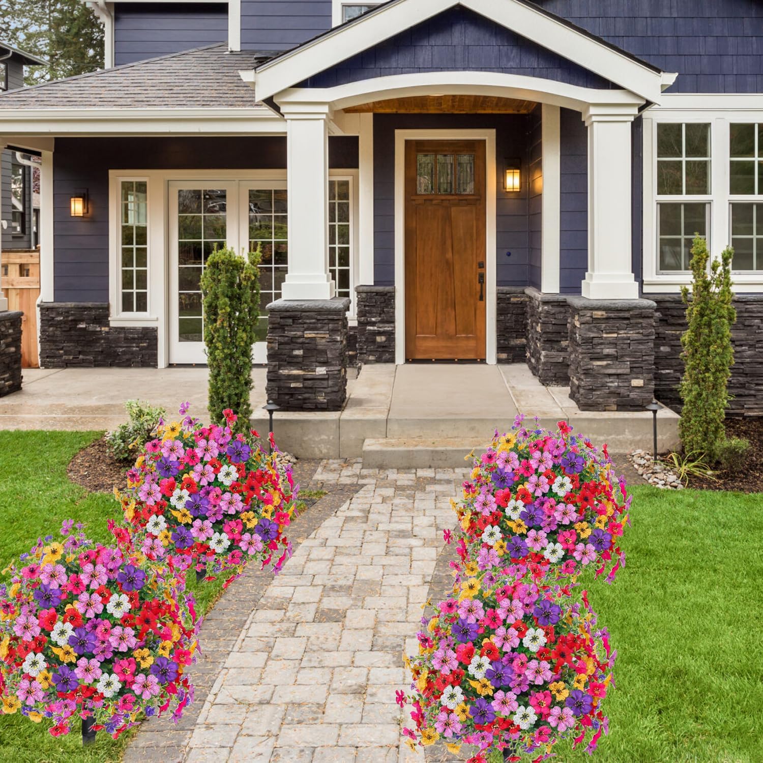 2 Pack Artificial Topiary Trees with Ground Spike UV Resistant