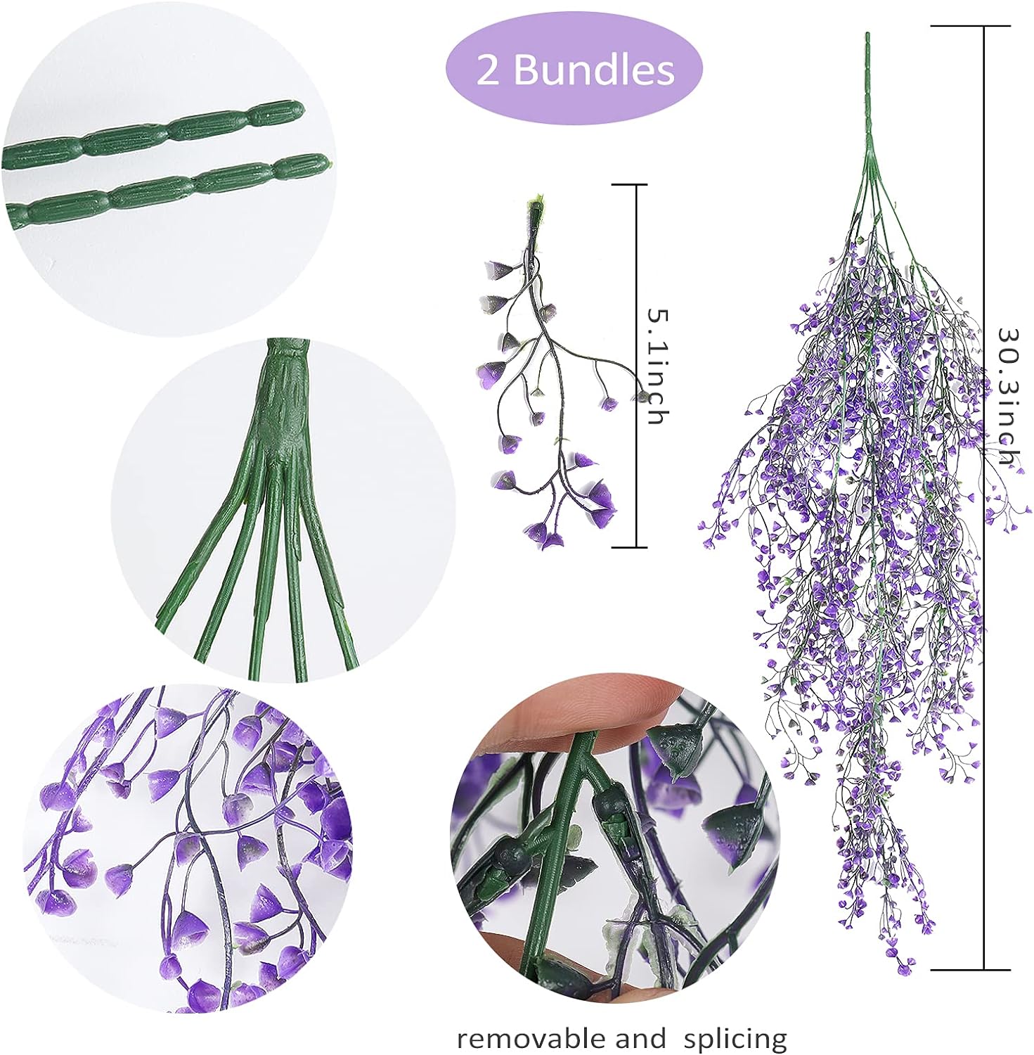 RECUTMS Artificial Hanging Vine Plants 4Pc Purple