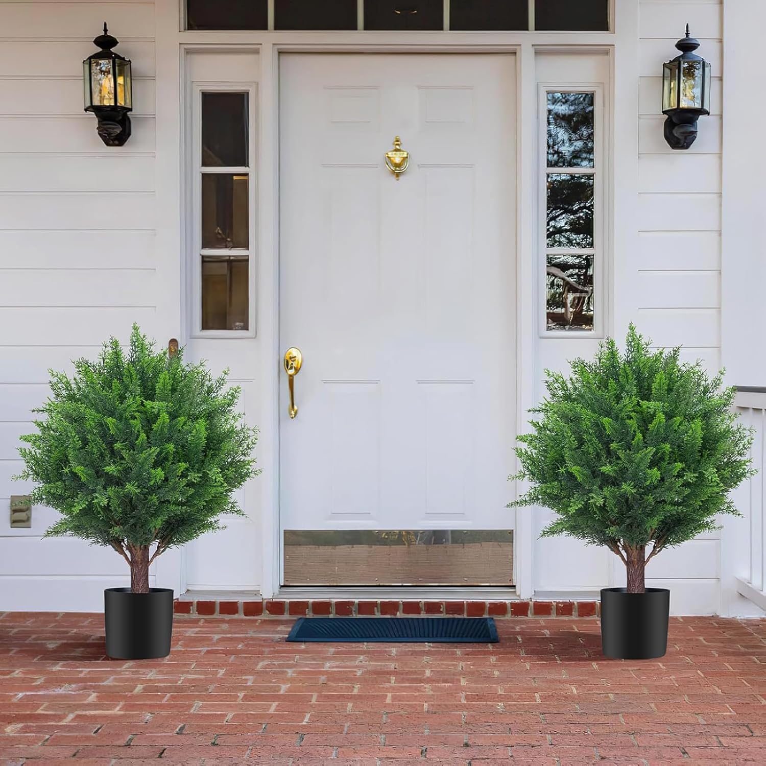 19 Artificial Cedar Topiary Ball Trees Set of 2