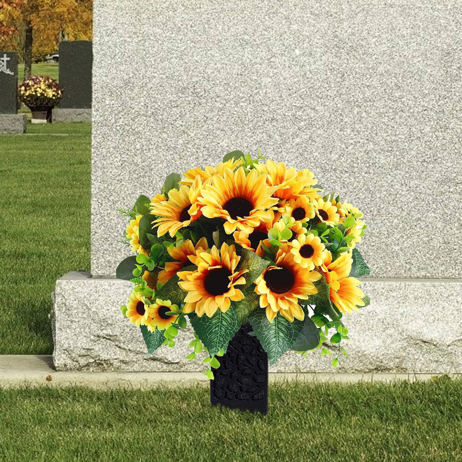 Cemetery Artificial Flower Vase with Foam and Spike