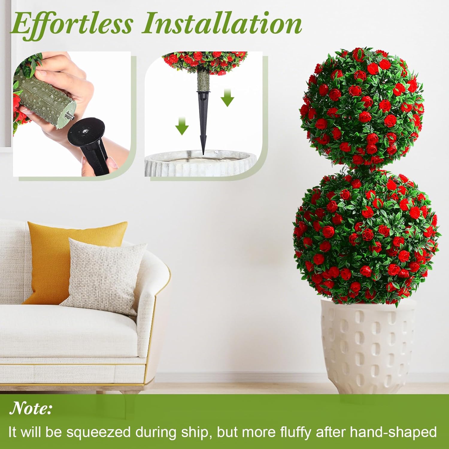 Yunlly 2 Pack 28 Inch Outdoor Artificial Rose Topiary Trees