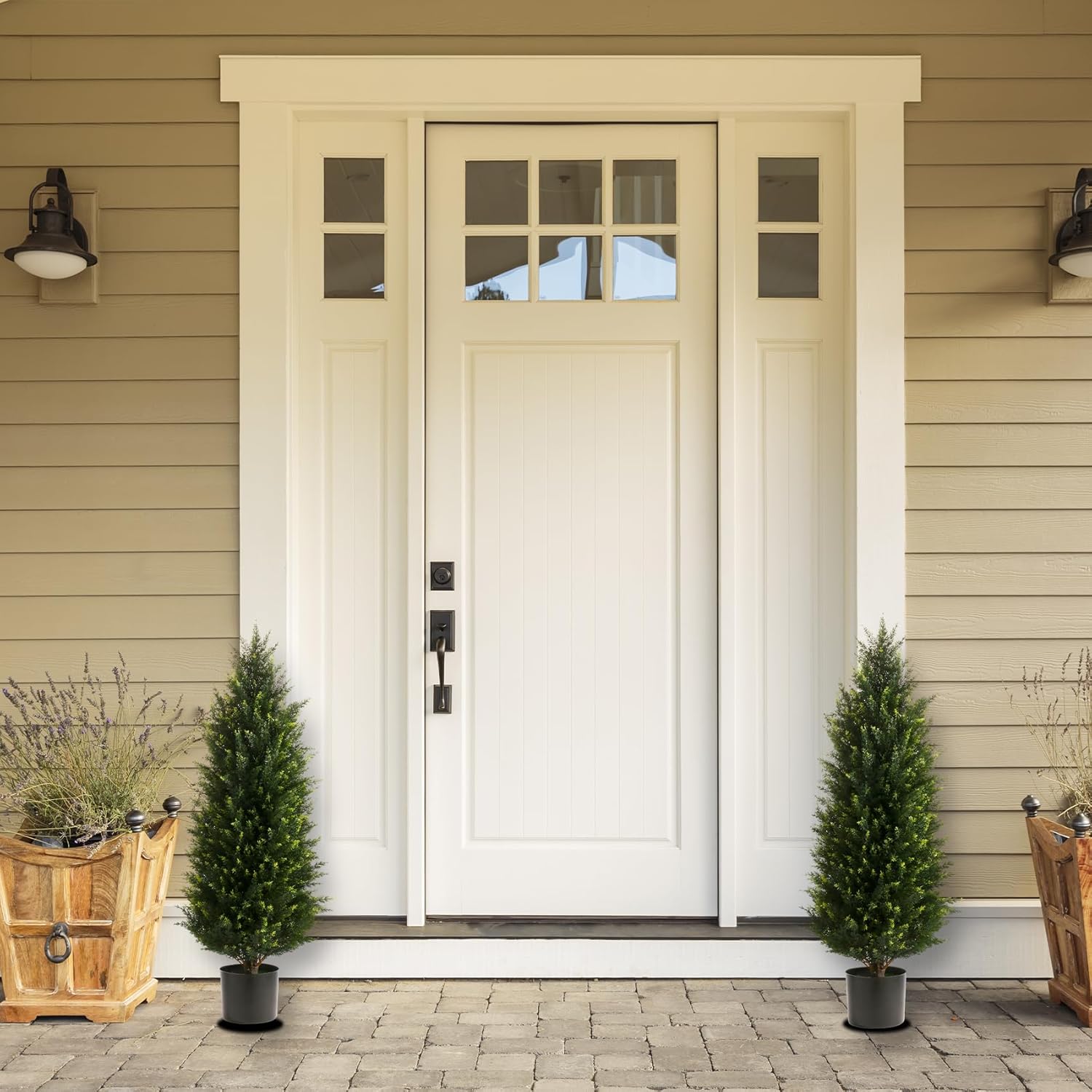Two 32FT Artificial Cedar Topiary Trees
