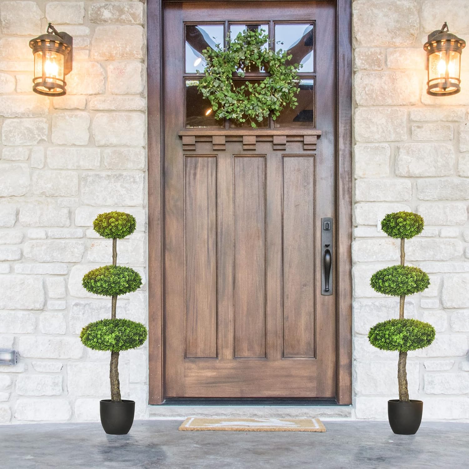 HOMCOM 2 Piece Artificial Boxwood Topiary Trees in Pots