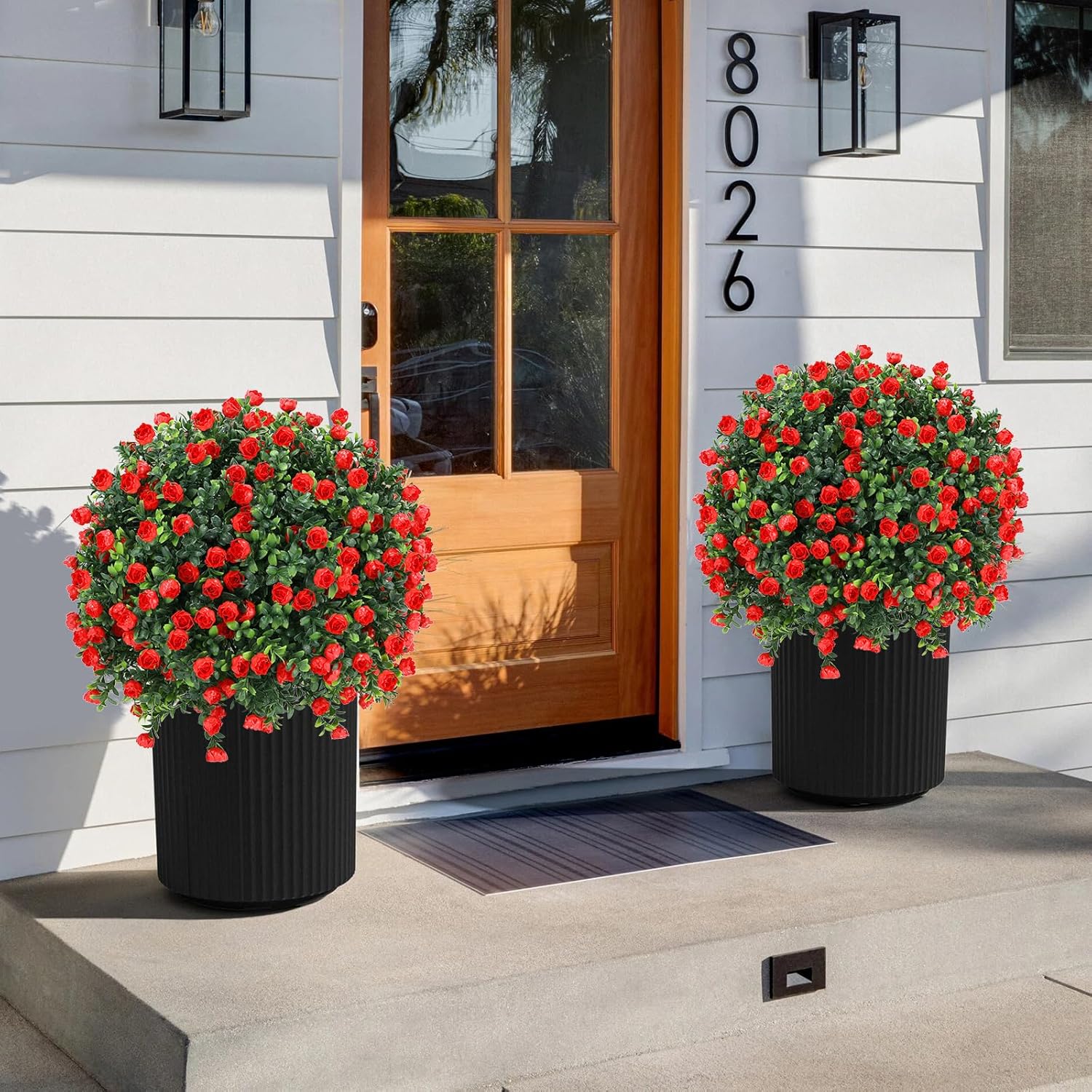 Artificial Red Rose Ball Tree 25 Inches Set of 2 UV Resistant