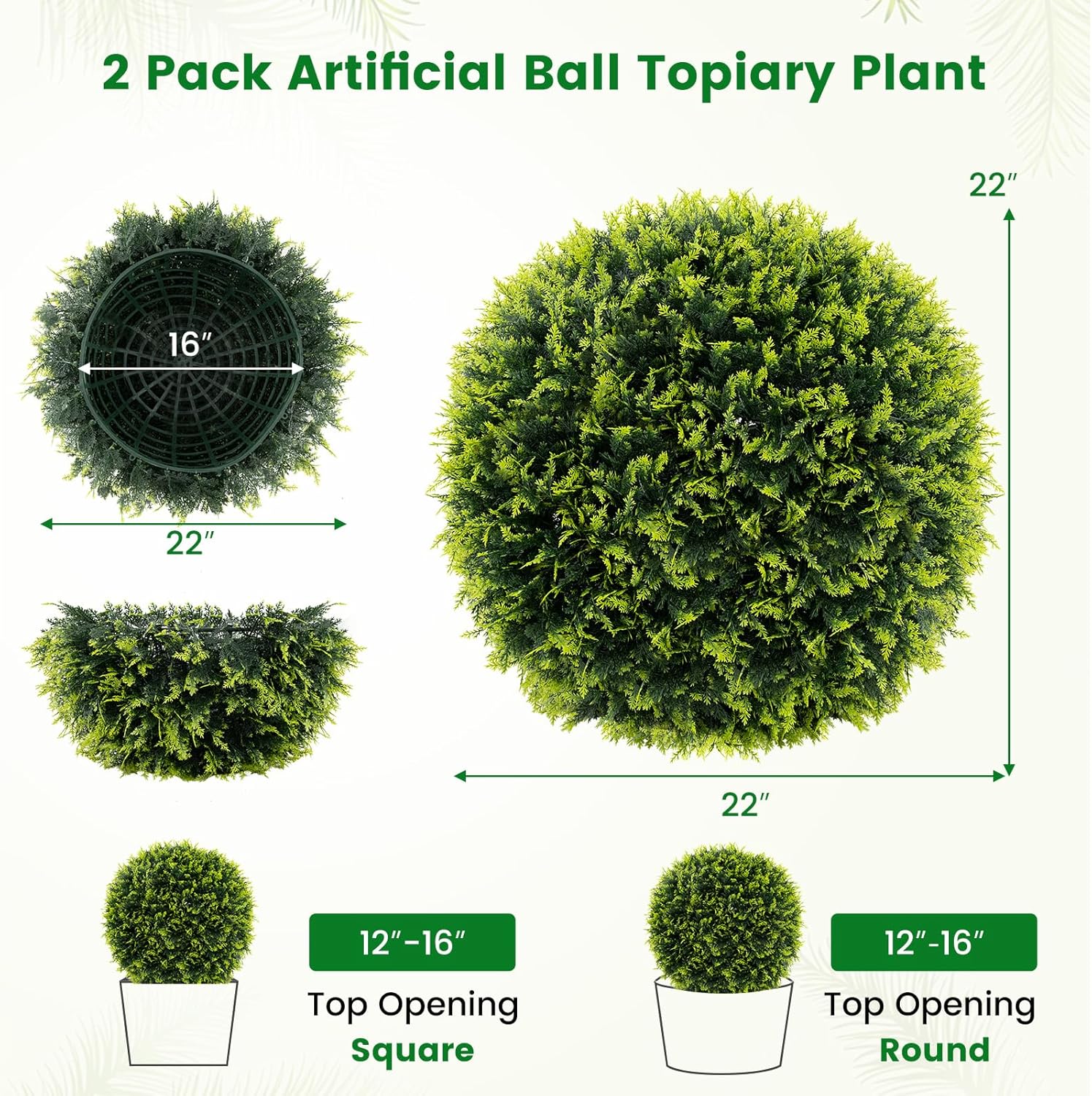 Goplus 22 Inch Artificial Cedar Topiary Ball Set