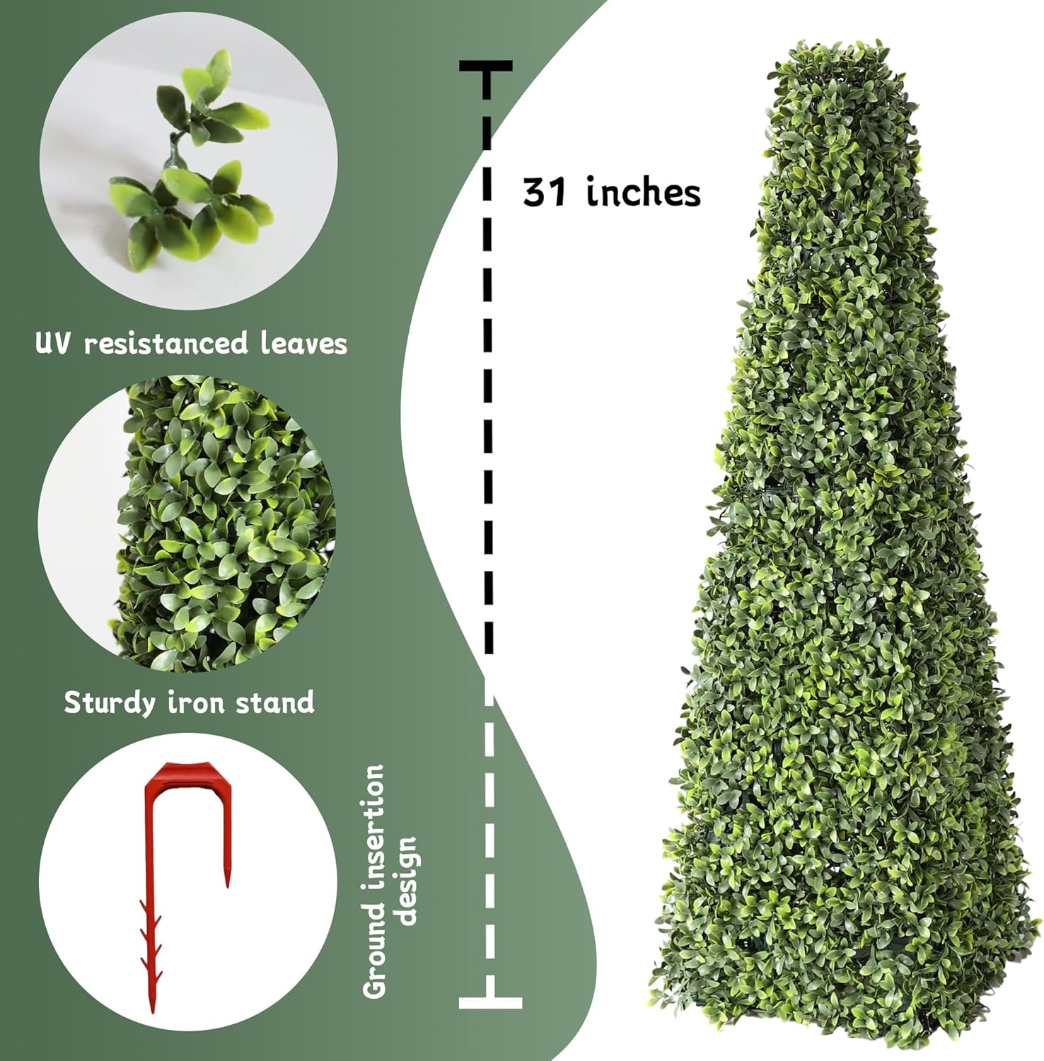 31 Inch Artificial Boxwood Triangular Topiary Set of 2