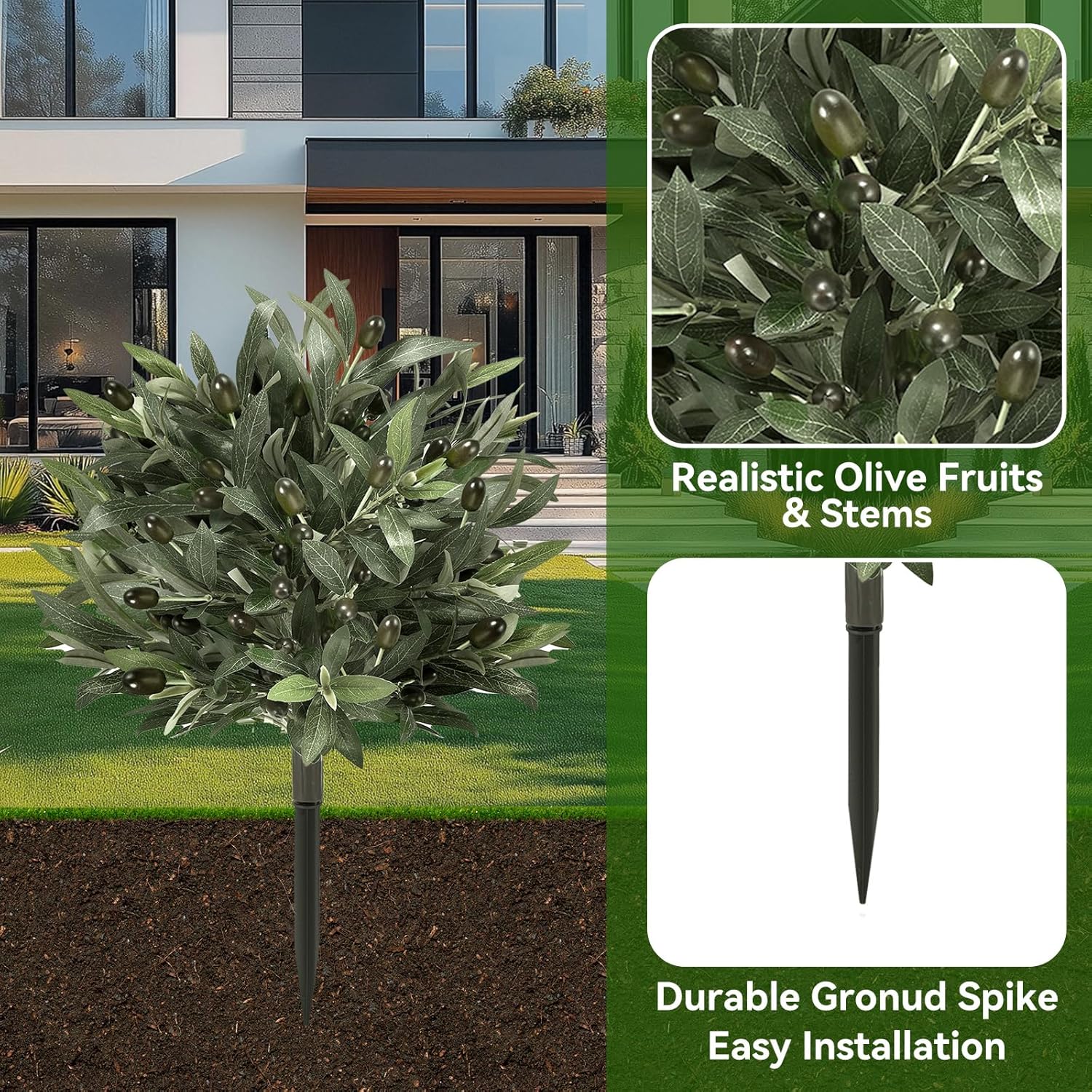 24 Inch Artificial Olive Topiary Ball with Spike 2 Pack