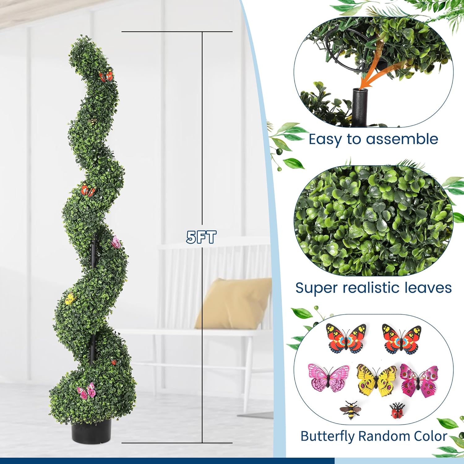 GarveeHome 5 Ft Artificial Boxwood Spiral Topiary Trees