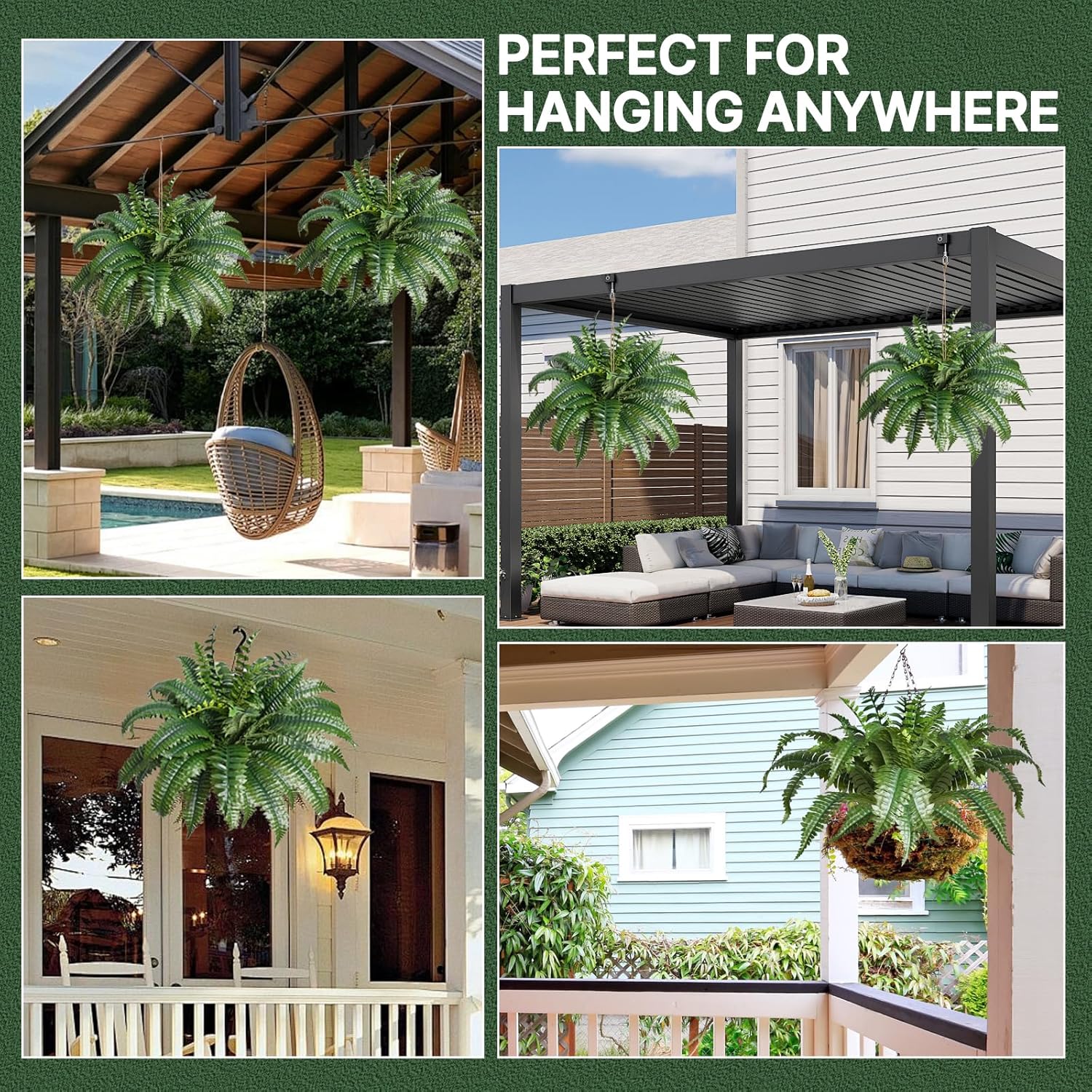 2 Pack Artificial Ferns with Spike for Outdoor Use