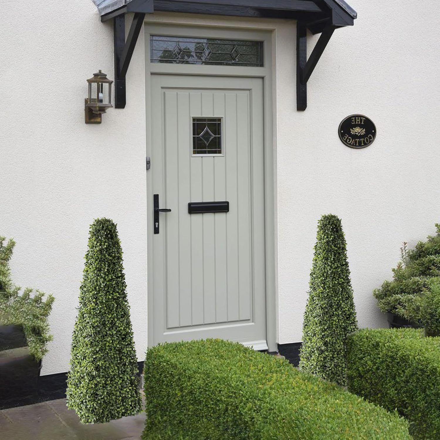 31 Inch Artificial Boxwood Triangular Topiary Set of 2