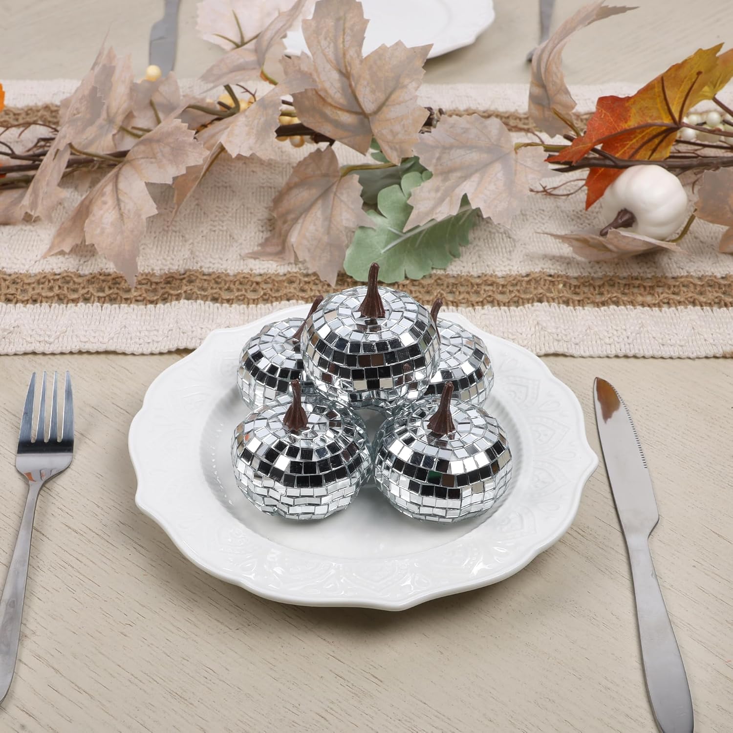 Winemana 12 Pack Silver Glitter Pumpkins Fall Decor