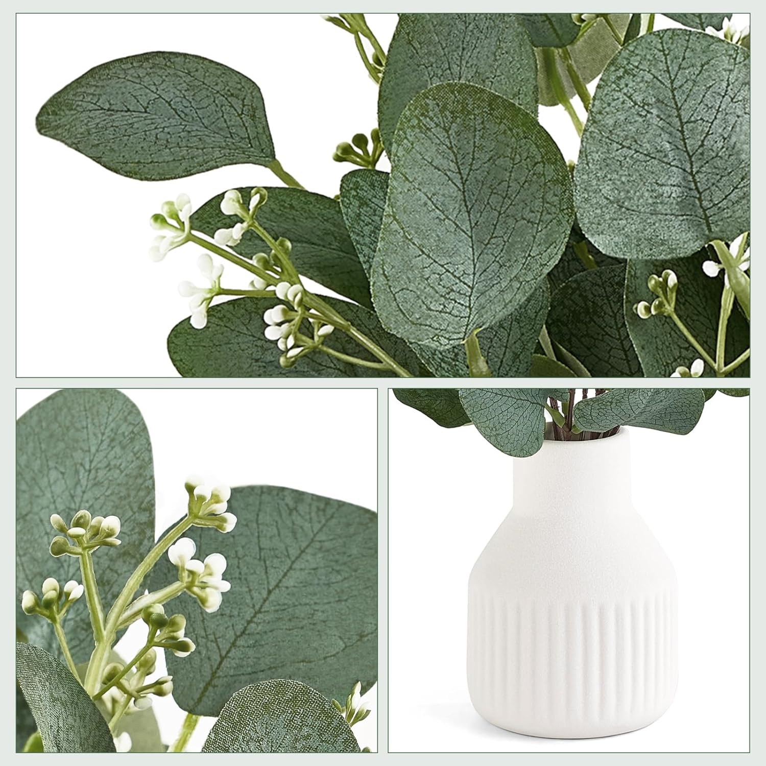Dahey Artificial Eucalyptus Stems White Ceramic Vase Centerpiece