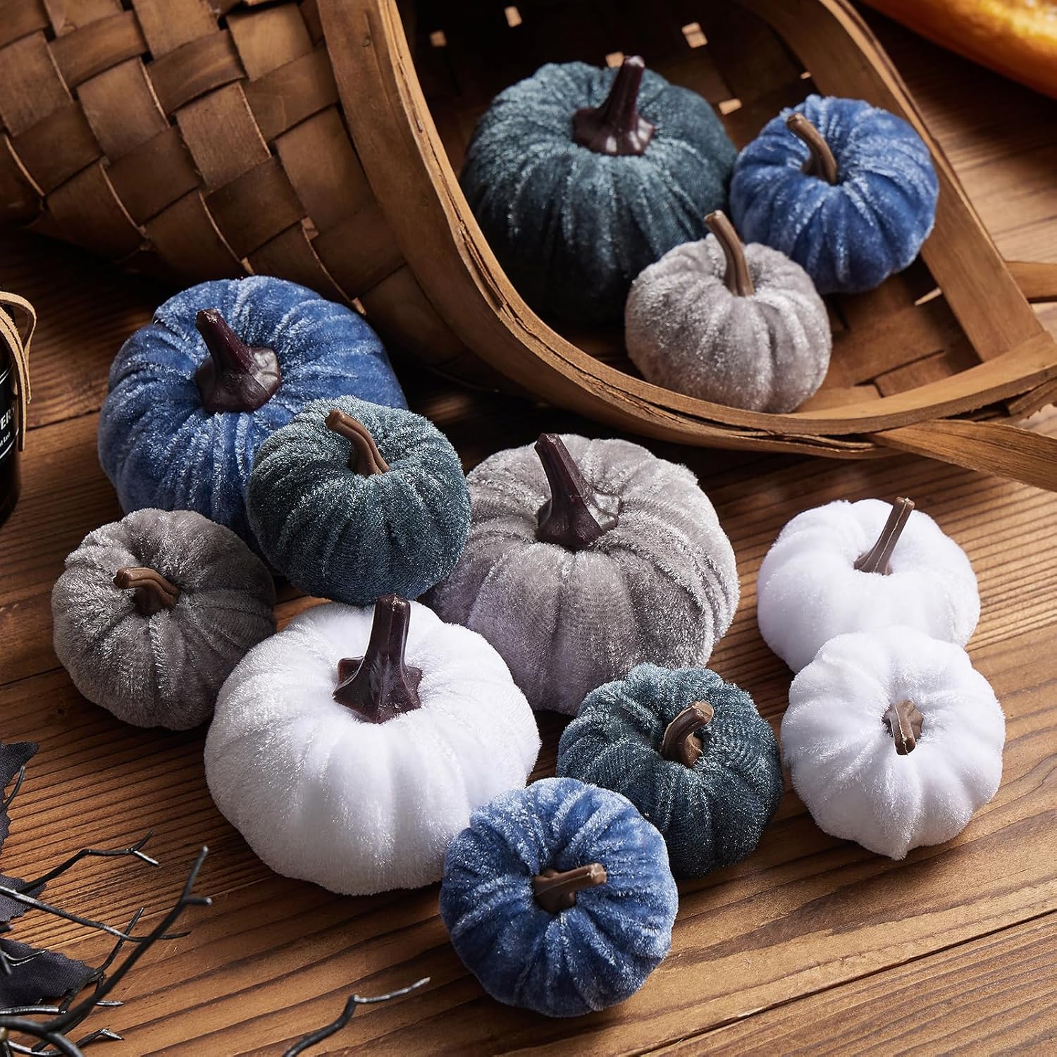 12Pcs Velvet Pumpkin Halloween Decorations Assorted 1