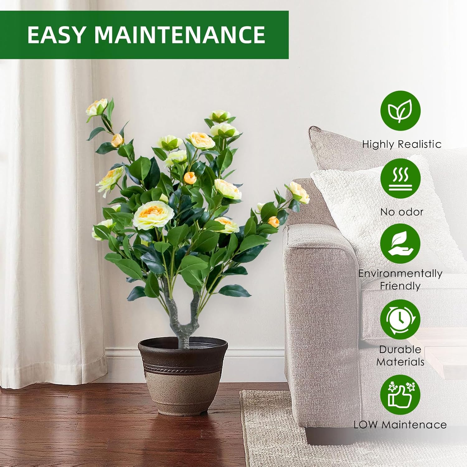 Gaderth 354 Inch Artificial Topiary Tree Set Yellow Camellia