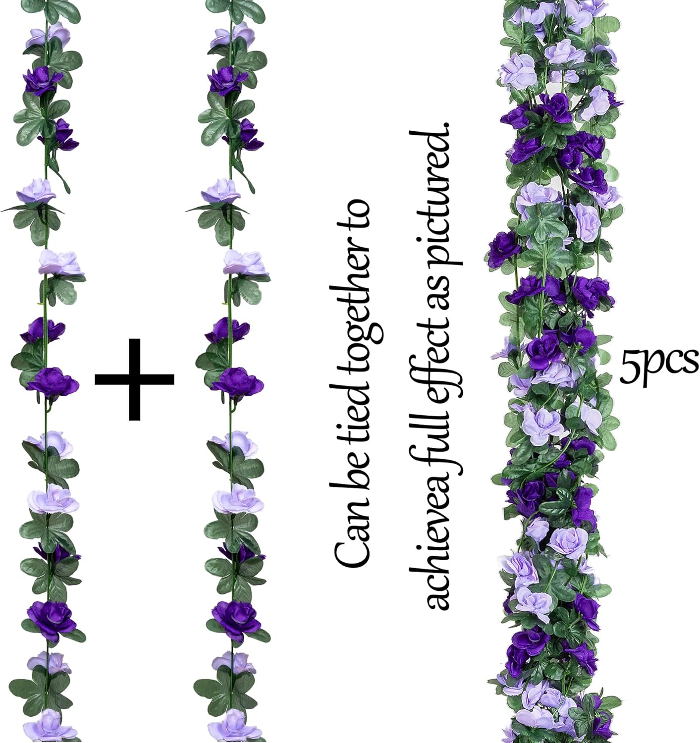 5Pcs 41FT Artificial Purple Rose Garland for Decor